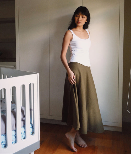 Aya Drop-Waist Midi Skirt