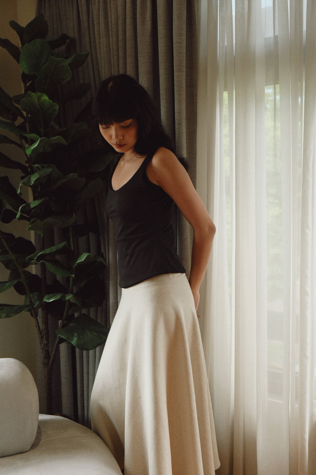 Aya Drop-Waist Midi Skirt
